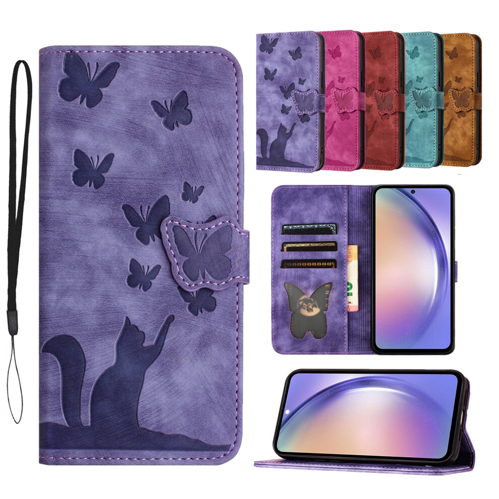 Butterfly Cat Wallet Case For Samsung Galaxy A42 5G Â Pu Leather Folio, Shockproof, Credit Card Slots, Compatible With Samsung A42 5G Purple 9358459373499