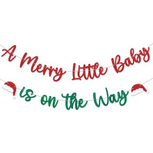 Ein fröhliches kleines Baby ist unterwegs – Banner „Weihnachtsmann-Baby“, Dekorationen für die Winter-Weihnachts-Gender-Reveal-Party, roter