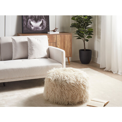 Beliani Pouffe TUKKI Faux Fur Light Beige 1