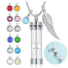 Zandloper urn ketting voor as – 12 geboortestenen glazen hanger, geschikt voor crematie-as van mens en dier.