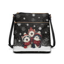 Sac bandoulière femme imprimé flocons de neige et chat, imperméable, petit sac à main avec bandoulière large et réglable, idéal pour le