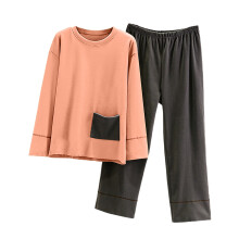 Damespyjamaset met lange mouwen, effen kleur, dikke, warme fleecevoering, lichtroze, maat L