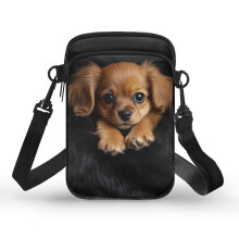 Umhängetasche mit Hunde-Muster, doppeltem Reißverschluss und verstellbarem Schultergurt für Damen, auch als Crossbody-Tasche geeignet.