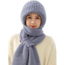 Cachecol com capuz de tricô versátil para mulheres, ideal para o inverno, com proteção grossa contra vento e frio, ideal para proteger as orelhas.