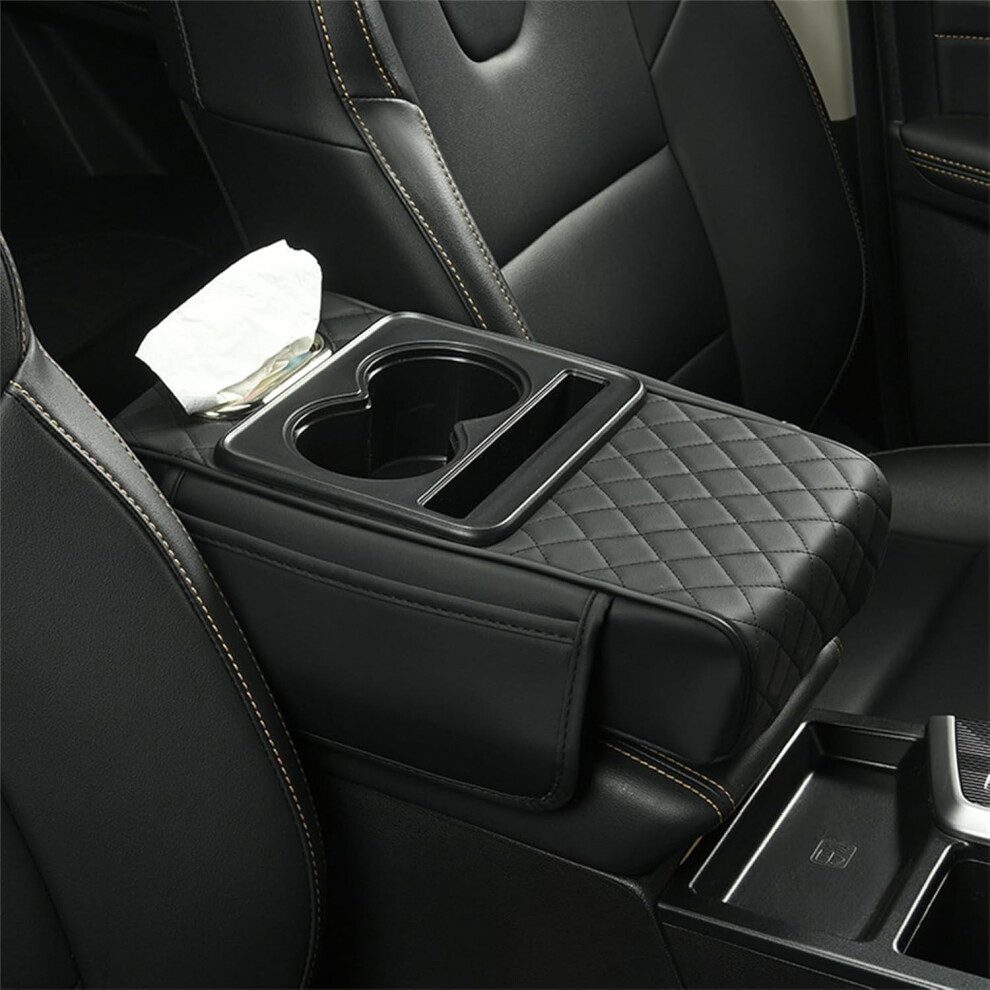 Pu Leather Car Armrest Box Mat With Cup Holders And Storage 913466204717