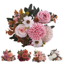 Kleiner künstlicher Rosen- und Hortensienstrauß, künstliches Blumenarrangement für Hochzeitstischdekorationen, Küche und Foto-Requisiten