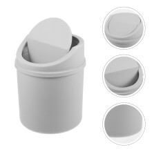 Kleiner Kunststoff-Mülleimer mit Schwingdeckel für mehr Ordnung auf dem Schreibtisch, grau