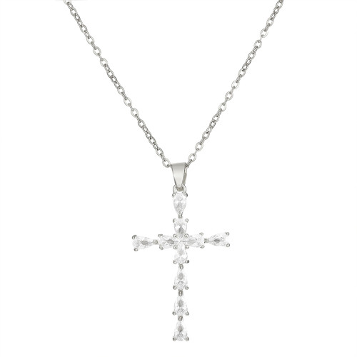 (White K) Collier Croix Strass Zircon, Cadeau Noël 1