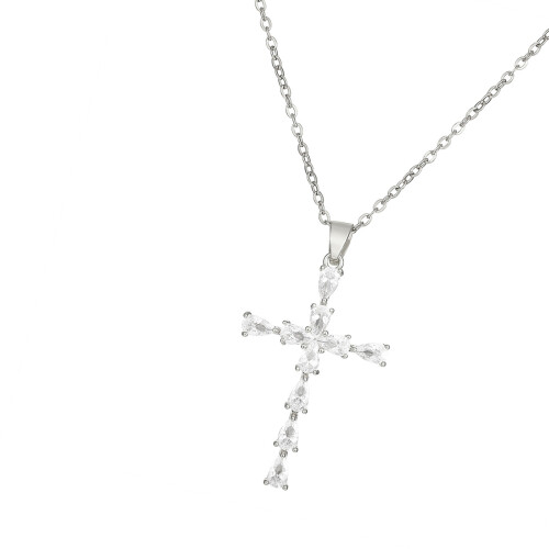 (White K) Collier Croix Strass Zircon, Cadeau Noël 2