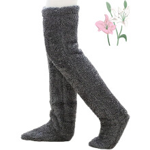 Leeope Goose down Knee Socks for Christmas, Winter Warm Long Fuzzy Thigh High Socks, Christmas Plush Knee High Sock