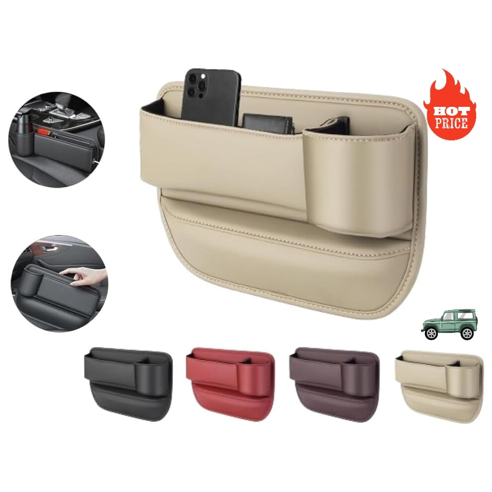 Leather Cup Holder Gap Bag With Storage Box For Phones, Glasses, Keys, Cards Â Compatible With Most Cars Beige 9482726267317