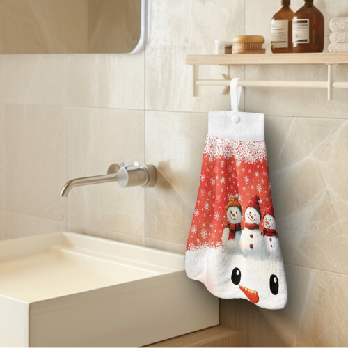 Xmas Snowman Hanging Dish Towel Set (2 Pcs) – Quick-Dry, Loop & Snap Button, Compatible with Kitchen/Bathroom 2