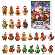 2025 Christmas Advent Calendar – 24 pcs acrylic chicken ornaments, 24-day countdown, party favors for grandkids