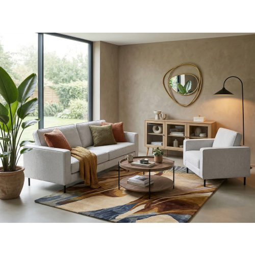 Beliani Living Room Set 4 Seater SAVALEN Fabric Light Grey 1