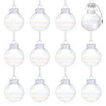 12pcs Clear Rainbow Plastic Christmas Baubles 6cm & 8cm