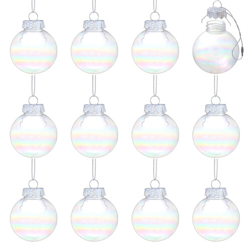 12pcs Clear Rainbow Plastic Christmas Baubles 6cm & 8cm