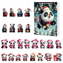 2025 Christmas Advent Calendar – 24pc Acrylic Panda Hat Ornaments, 24-Day Countdown, Party Favors for Grandkids