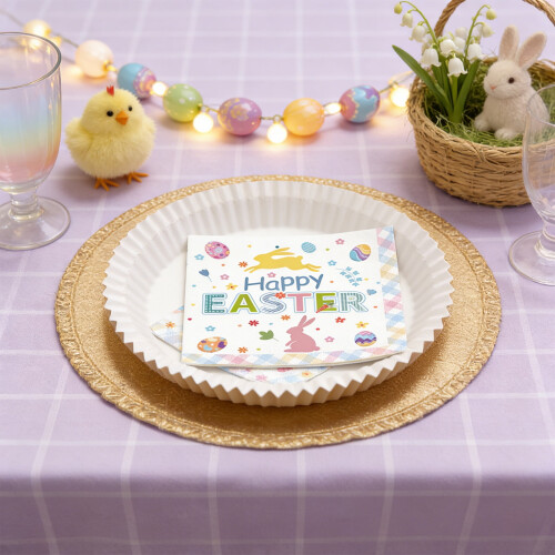 Easter Party Tableware Set – Colorful Durable Paper Plates with Bunny & Egg Pattern, Disposable Dinnerware, Compatible with Easter Decor 2