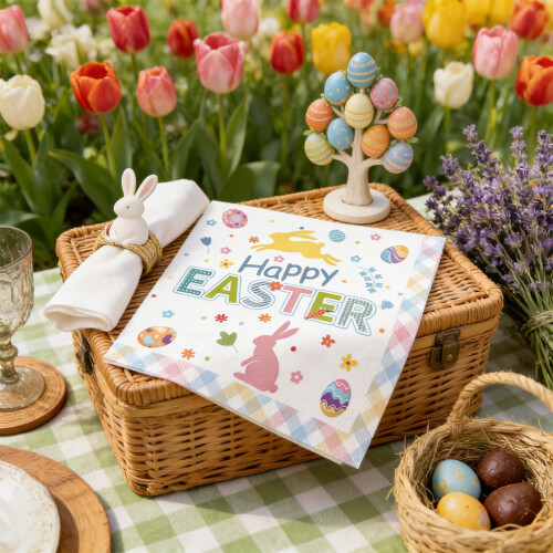 Easter Party Tableware Set – Colorful Durable Paper Plates with Bunny & Egg Pattern, Disposable Dinnerware, Compatible with Easter Decor 1