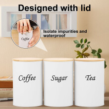 3-Pc Bamboo-Lid Food Storage Canisters for Coffee, Tea & Sugar – Compatible with Standard Kitchens