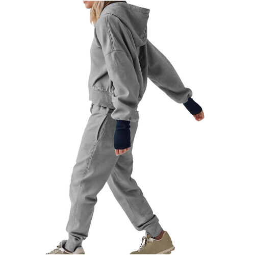 Γυναικείο σετ φόρμας από ιαπωνικό πετσί, Cozy2-Piece, με μακριά μανίκια και στρογγυλή 1