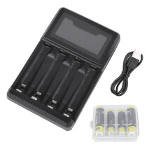 Geavanceerde, veilige acculader met slim LCD-scherm voor AA- en AAA-batterijen, aparte laadcompartimenten, snelle laadsnelheden, USB-voeding,