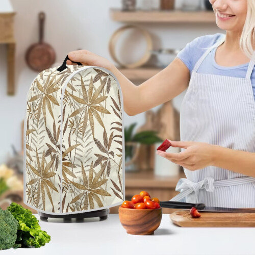 Horse Chestnut Leaf Pattern Coffee Machine Dust Cover 1Pcs Protective Case Polyester AntiSlip for Kitchen Counter Hand Strap 2