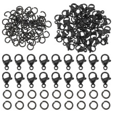 304 Stainless Steel Lobster Clasp with Open Jump Ring Black