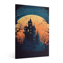 Quadro su tela con castello di Halloween, stile vintage gotico horror.