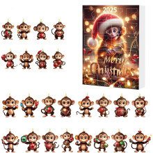 2025 Christmas Advent Calendar – 24pc Acrylic Monkey Ornaments, 24-Day Countdown, Party Favors for Grandkids