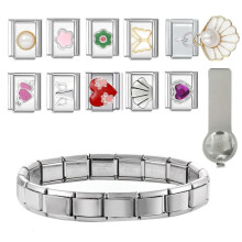 Set da donna con braccialetti charm in acciaio inossidabile in stile italiano.
