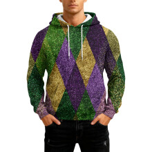 Heren casual sweatshirt met lange mouwen en capuchon, carnavalsprint - Paars - Maat M