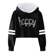 Lässiger Kapuzenpullover für Mädchen mit Buchstabenprint und Streifen – geeignet für Teenager, Crop-Top-Stil