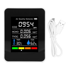 HCHO-detectie luchtkwaliteitstester 5-in-1 draagbare slimme binnenmonitor voor CO2-detectie, TVOC-detectie, temperatuurbewaking en
