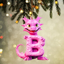 Personalized 26-Letter Dino Alphabet Ornaments – Pink Baby Dinosaur Xmas Tree/Wreath Decor, DIY Gift, Compatible with Christmas Trees