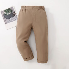 Boys School Uniform Khaki Twill Pants, Flat Front & Elastic Waist, Zipper Closure, for 6M–8Y, Compatible with Standard Uniforms