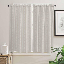 Boho Beige Geometric Curtains 42"x63", Farmhouse Vintage Striped Rod Pocket Drapes for Bedroom, Kitchen, Living Room, Cafe – 2 Panels