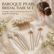 (Set 1 Gold 1 Comb 4 Forks) Elegant Baroque Pearl Wedding Hair Fork