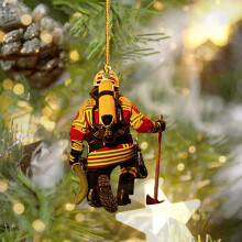 Personalisierter Feuerwehr-Weihnachtsschmuck – Doppelseitiger Acryl-Anhänger für Baum/Autospiegel – Individuelles Feuerwehrgeschenk mit