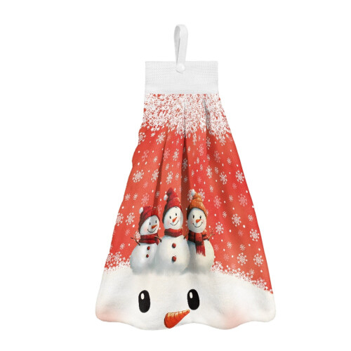Xmas Snowman Hanging Dish Towel Set (2 Pcs) – Quick-Dry, Loop & Snap Button, Compatible with Kitchen/Bathroom