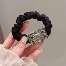 (Gray) Rhinestone Hair Tie, Black Square Hairband, Birthday Gift