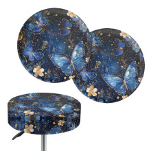 Galaxy Butterfly Floral Round Stool Cover Cushion (2 pcs), Padded Universal Slipcover Compatible with 12"-14" Round Stools