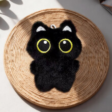 Schlüsselanhänger mit quietschender Cartoon-Katze mit großen Augen – Niedlicher weißer Katzenanhänger, 8 cm, für
