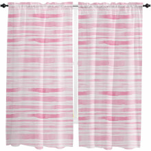 Pink Striped Kitchen Curtains Farmhouse Watercolor 2 Panels