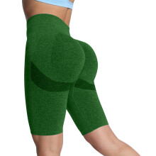 Nahtlose Yoga-Shorts für Damen mit hohem Bund, formen Po und Bauch, olivgrüne Radlerhose aus Nylon-Spandex, Größe L
