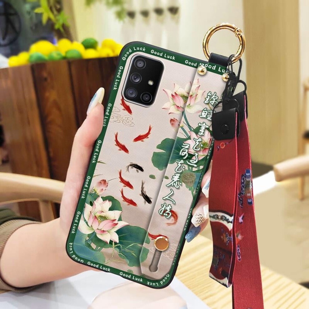 Phone Case Compatible With Samsung Galaxy A71 5G/A Quantum, Silicone Lanyard Cover With Wrist Strap, Kickstand & Anti-Knock Design 9482726274193
