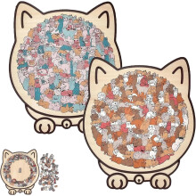 135-Pc Cat-Shaped Wooden Puzzle with Stand, Silhouette Frame & Acrylic Cover – Perfect Home Decor for Cat Lovers