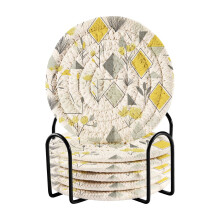 Drink Coasters Set Absorbent Round 6-Pc Yellow Gray