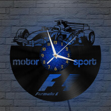 12-Zoll-Wanduhr aus geräuschloser Vinyl-Schallplatte – Kreatives Kart-Renndesign, LED-Beleuchtung, für Wohn-/Schlafzimmer – Perfektes Geschenk