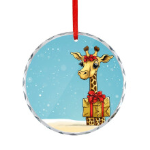 Glass Christmas Ornament Cartoon Giraffe with Gift 1 Piece